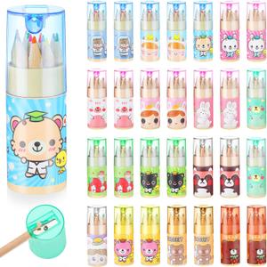 Fumete Mini Drawing Colored Pencils Bulk for Kids with Sharpener Portable Color Pencils in Tube Party Favors Gift for Artists Writing Sketching Painting Classroom School Supplies, 12 Colors