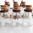 6PCS 30ml Clear Wide Mouth Glass Bottles with Cork Stoppers and Decorative Pendant, Mini Small Vials for Wedding Favors, DIY Crafts, Baby Shower