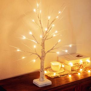 Woohaha Birch Tree Valentine's Day Decorations Indoor for Home,2ft 24LED Warm White Light Up Birch TreeBattery&USB Tabletop Timer Artificial Mini Christmas Tree with Lights for Holiday Party Wedding (1ft 8in)
