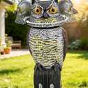 Garden Fake Owl Sculpture with 360° Rotating Head, Waterproof Moving Garden Owl, Outdoor Statue for Yard Patio Balcony Roof Barn Driveway (Medium)
