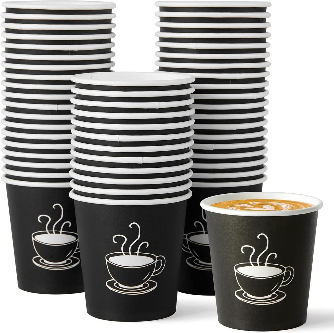 600 Pack 4 oz Paper Cups, Small Disposable Coffee Cups, Paper Espresso Cups, Hot/Cold Drinking Cups for Party, Picnic, Travel and Events (600 Count (Pack of 1), Black-4oz)