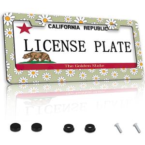 TUBAMQ Vintage Daisy License Plate Frames,Floral Flowers License Plate Frame Decorative Aluminum Car Tag Stainless Metal License Plate Holder Auto Accessories 2 Holes US Standard 12Inchx6Inch LPF-03