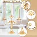 Metal 3 Arm Gold Candelabra with Crystal Pendants - 11.8 Inch Tall Candle Holders, Set of 6 - Elegant Taper Candlestick Stand for Wedding, Dining Table, Party Home Decoration