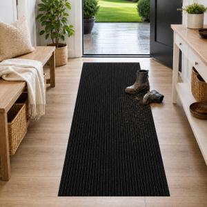 Ottomanson Hallway Runner Rug 2' x 6' Durable Non-Slip Mat with Scraper Pile for Indoor & Outdoor Use - Ideal for Kitchen, Entryway, Patio & Garage - High-Traffic Carpet, Black