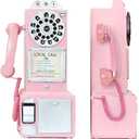 Antique Telephone - Pink Rotary Dial Landline Phone Model Vintage Classic Phone Props Retro Wall Mounted Crafts Ornaments Cafe Bar Window Booth Decoration - 9.8''L x 6.3''W x 19.7''H