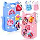 Mity rain Valentine Cat Silicone Case for Touchland Mist 1 FL OZ Hand Sanitizer Spray, Portable Travel Keychain with 10 Love Charms, Ideal Valentine’s Day Gifts for (Him/Her) your belove