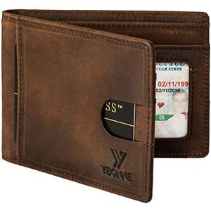 YBONNE Functional Compact RFID Blocking Bifold Wallet for Men, Made of Finest Genuine Leather