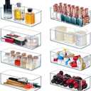 8 PACK Clear Stackable Drawer Organizer Bins, Plastic Organizer Bins for Cutlery Vanity Storage Tray for Bathroom Kitchen Office Desk Organizing