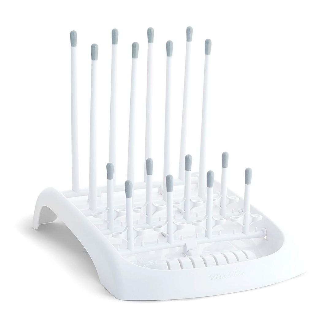 Munchkin Fold Baby Bottle Drying Rack - Compact Design Folds Flat for Easy Storage, White/Grey (1 Count (Pack of 1))