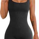 Women Workout Romper Yoga Ribbed Square Neck One Piece Seamless Tank Top Jumpsuit (X-Large, 01black)