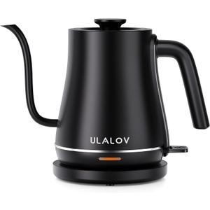 Ulalov Electric Kettle 1L Gooseneck Water Kettle Quick Heating for Pour Over Coffee & Tea, Stainless Steel Hot Water Boiler with Auto Shut-Off, Boil Dry Protection, Matte Black, 1200W