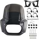 Motorcycle Fairing Windshield Kit, Retro Motorbike 11" Smoked Wind-Screen Black Fairing, 48-58mm Forks Fit for Softail Fat Bob FXFB 2018-2019 114 FXFBS 2018-2023