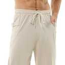 Hoerev Mens Cotton Running Athletic Sports Fashion Walking Running Yoga Breathable Pants Trousers (Beige, L)