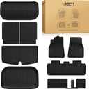 LASFIT 9PCS Floor Mats & Backrest Mats & Cargo Mats for Tesla Model Y 7 Seater 2025/2024/2023/2022/2021/2020 | All Weather TPE Custom Fit Interior Accessories Floor Liners, Black