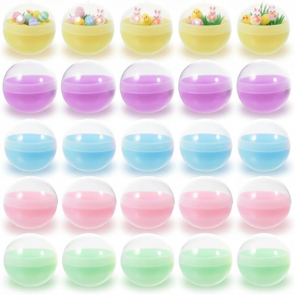 25 Pcs 3 Inch Gumball Vending Machine Capsules Empty Plastic Balls Containers for Easter, Spring Party Favors Prizes, DIY Craft (5 Macaron Colors)