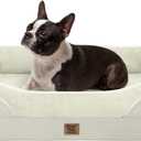 Orthopedic Washable Large Dog Bed - Egg Foam Dog Bed for Large and Medium Dogs Big Pet Beds with Removable Washable Cover and Bolster Non-Slip Bottom (Beige)