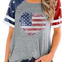 American Flag Shirts for Women 4th of July Patriotic Shirt Graphic Blouse USA Flag Tops Summer Tee(XX-Large, Grey02)