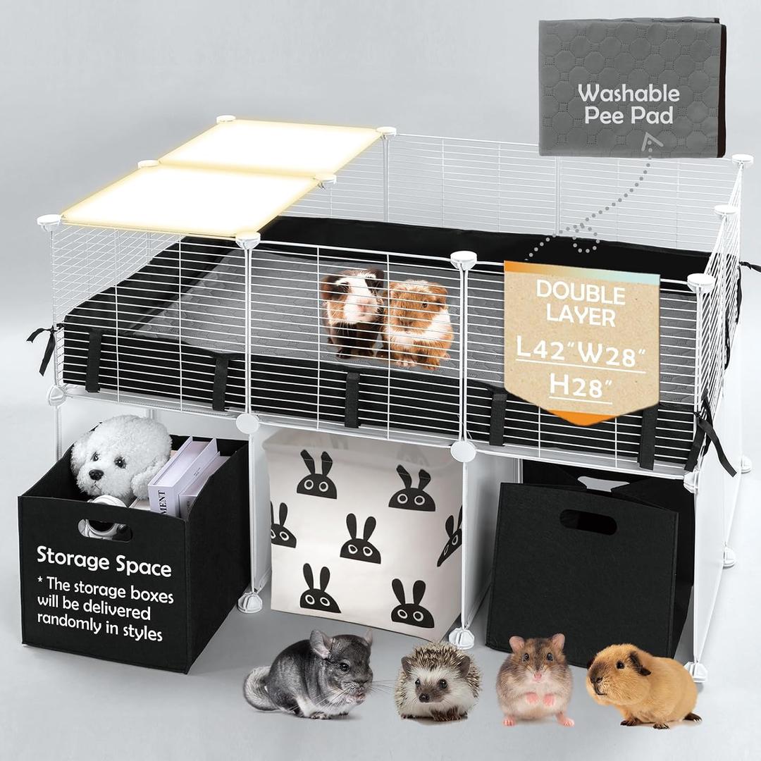 MEEXPAWS Guinea Pig Cages Small Animal Playpen with Waterproof PVC Liner & Washable Pee Pad & Storage Space, C&C Cage for Guinea Pigs, Hedgehog, Hamsters, Ferrets,Indoor Enclosure Wire Yard Playpen