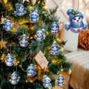 36Pcs 12-Design 3.14-Inch Christmas Blue Adorable Snowman Wooden Ornaments with Hemp Rope