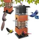 Squirrel Proof Bird Feeder, 3LBS Large Capacity Metal Hanging Bird Feeders for Outdoors, Weight-Activated Perches Wild Birdfeeder for Blue Jay, Cardinal (Brown)
