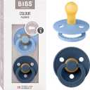 Bibs Pacifiers Color Collection, Set of 2 BPA-Free Latex Pacifiers Made in Europe, Round Nipple Baby Pacifier. (6+ Month (Pack of 2), Sky Blue / Steel Blue)