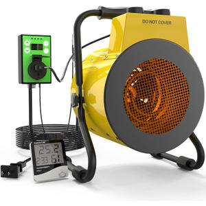 Greenhouse Heater with Digital Thermostat, Outdoor Heaters with 1500W Fast Heating, Overheat Protection, Adjustable Fan & Heater Mode, Electric Space Heater for Patio, Grow Tents, Garage