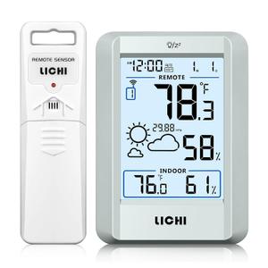 Indoor Outdoor Thermometer Wireless Weather Station External Thermometer Hygrometer Monitor with 330ft Range Remote Sensor, Battery Operated Backlit Display (Grey)