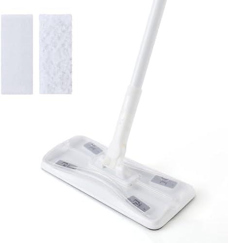 Eyliden Sweeper Mop with 58" Long Handle, 36 Disposable Refills - 12 Heavy-Duty Pet Hair Cleaning Pads, 24 Dry Sweeping Cloths, Dry Dust Mops Kit for Multi Surface Floor Cleaning (White)