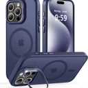 Magnetic Case for iPhone 15 Pro with Kickstand, Compatible with Magsafe, Built-in Camera Stash Stand, Military Protection, Skin Feeling Phone Case for iPhone 15 Pro 6.1inch, Deep Blue