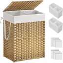 SONGMICS Laundry Hamper with Lid, 90L Clothes Hamper with 2 Removable Liner Bags, 6 Mesh Bags, Wicker Laundry Basket, Double Laundry Hamper for Bathroom, 13 x 18.1 x 23.6 Inches, Natural ULCB251N01V1