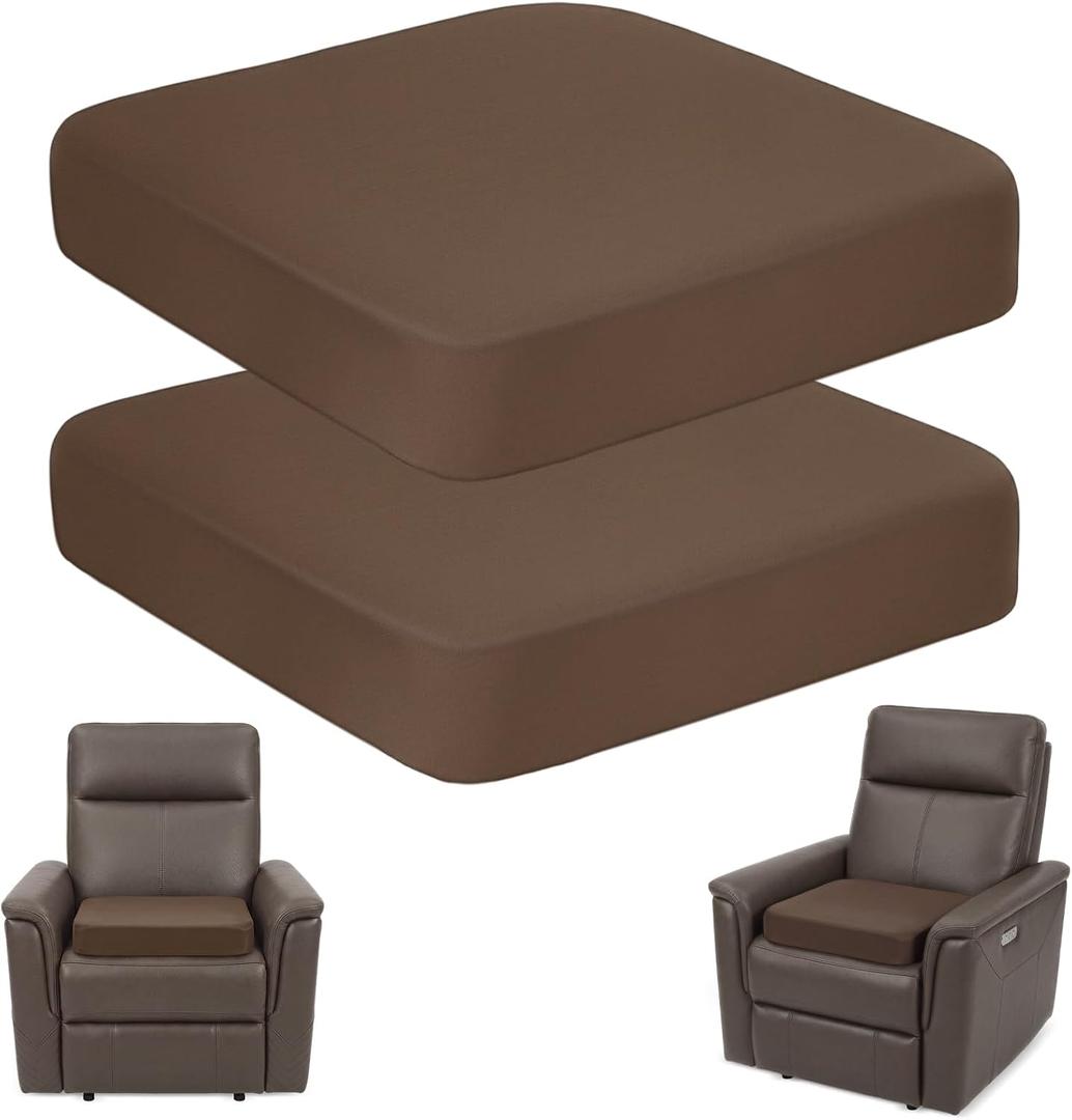 Geetery 2 Pcs Recliner Seat Cushions for Elderly 20 x 20 x 4 Inch Thick Chair Cushion for Long Sitting Foam Curved Edge Wedge Seat Pad with Non Slip Backing and Washable Cover for Chair, Couch(Brown)