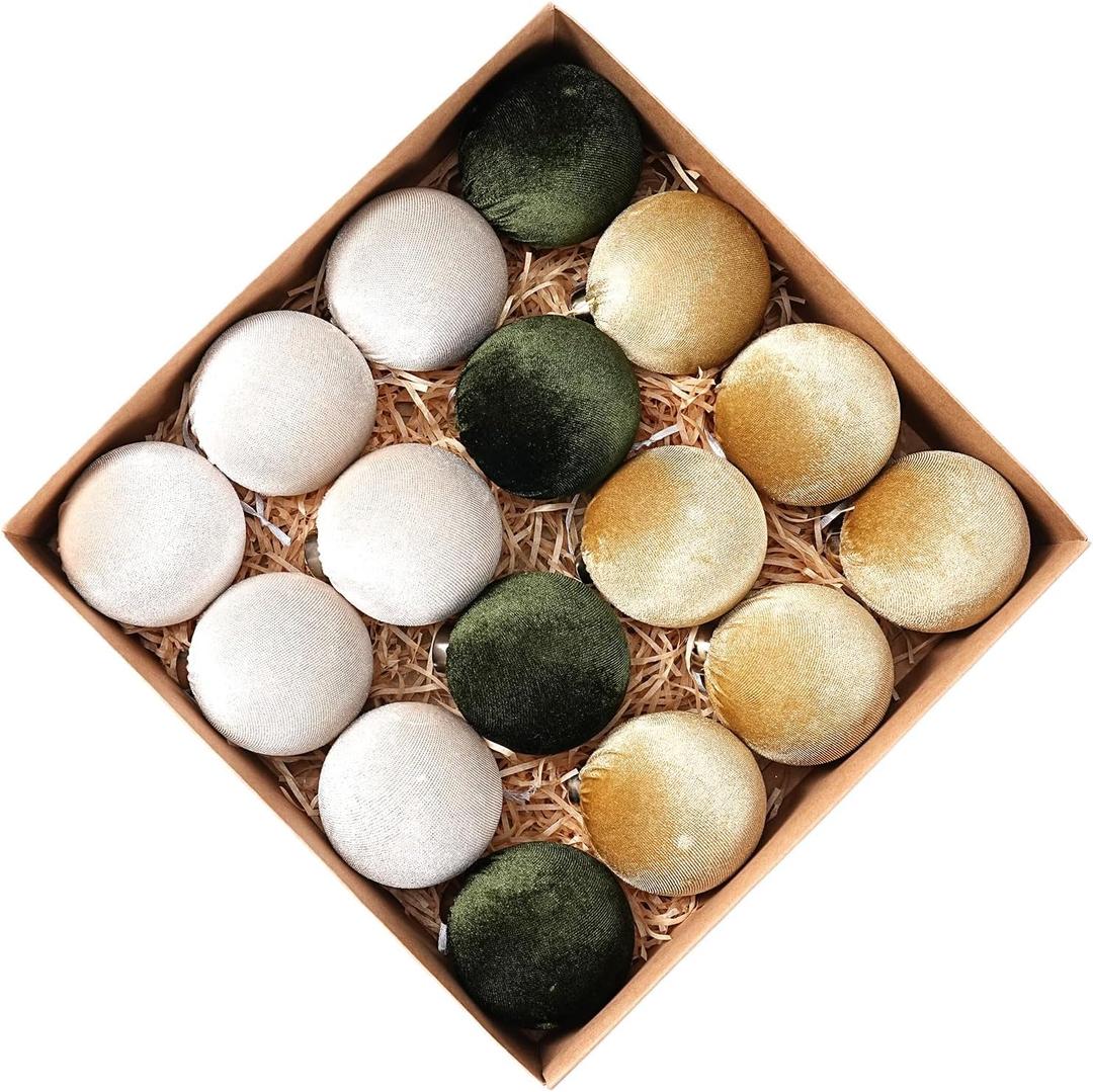 Velvet Ornaments for Christmas Tree 16 Pack 3.15" Velvet Christmas Ball Set, Luxurious Holiday Tree Ornaments for Home Decor, Brown Green