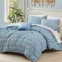 Queen Comforter Set - 7 Pieces Blue Classic Puff Floral Bedding Sets for All Seasons, Shabby Chic Farmhouse Bed in a Bag Queen with Wildflowers Fluffy Comforter, Sheets, Pillowcases & Shams