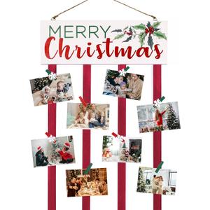 Christmas Card Holder Display with 24 Clips, Wooden Hanging Merry Christmas Sign, Holiday Card Display for Wall or Door Christmas Dcor