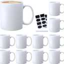 Ceramic Coffee Mug,White Tea Mug,Classic Drinking Cups with Handle,11 OZ Cups Set of 12, for Hot or Cold Drinks like Cocoa, Milk, Tea or Water(Labels)