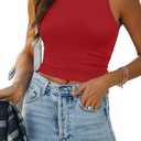 ATHMILE Womens Double Lined Crop Tank Tops Casual Basic Shirts Sleeveless Workout Tops Cute Summer Clothes Teen Girls M