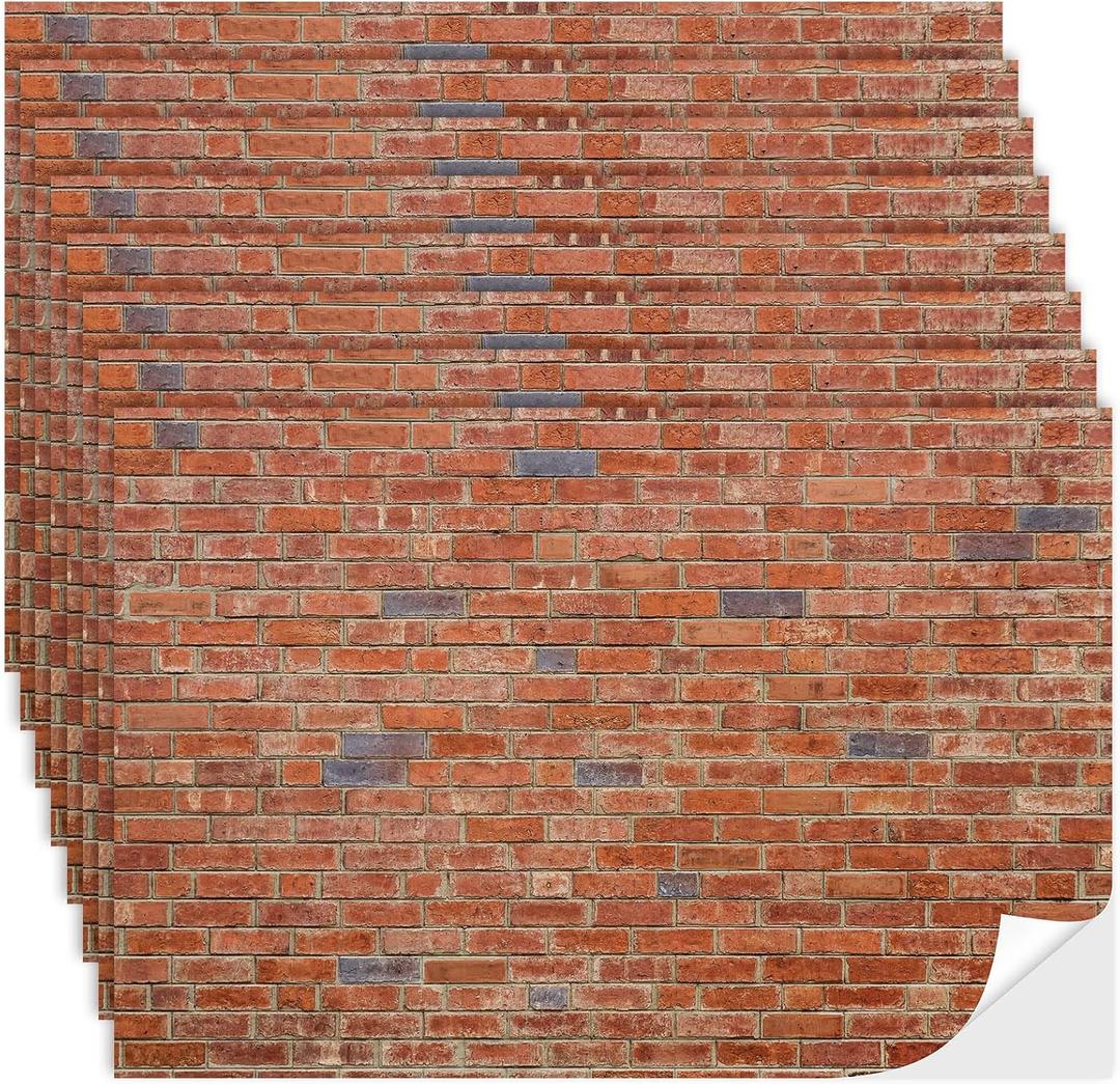 Flutesan 12 Pcs Miniature Dollhouse Wallpaper and Flooring Peel and Stick Mini DIY Self Adhesive Dollhouse Accessories 8.27 x 11.69 Inch (Red Clinker)