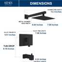 KENES Matte Black Tub Shower Faucet Set Complete with 10-Inch Rainfall Shower Head and Tub Spout, Square Tub and Shower Trim Kit, KE-6024A-2 (Shower Valve Included)