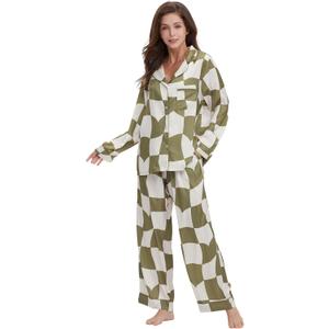 YiNi LuLu Womens Silk Satin Pajamas Set Button Down 2 Piece Pjs Long Sleeve Oversized Sleepwear with Pockets (Green, XXL)