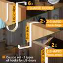 3 x 4smile Over the Door Hooks 6+2+2 Cruise Must Haves Set, White - Coat Hanger 6 pcs fits 1 3/8" + Towel Holder 2 pcs fits up to 1 3/4" + Cabinet Hooks 2 pcs with Anti-Scratch & Non-Slip Pads