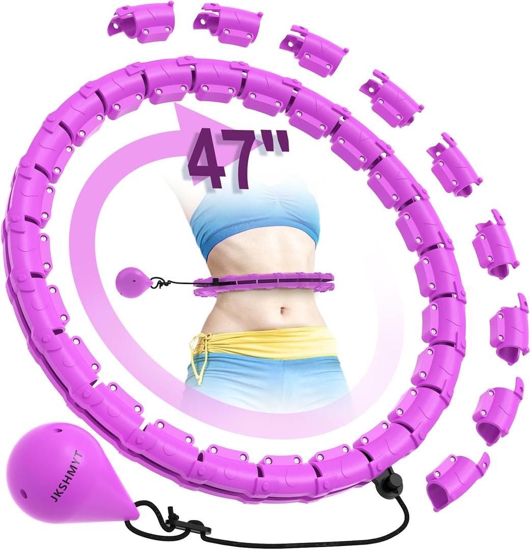 JKSHMYT Weighted Hula Circle Hoops for Adults Weight Loss, Infinity Fitness Hoop Plus Size 47 Inch, 24 Detachable Links, Exercise Hoop Suitable for Women and Beginners (Purple)