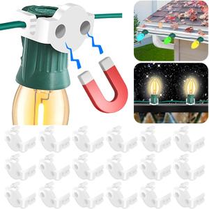 110PCS Magnetic Christmas Light Clips, C7/C9 Christmas Light Clips, Extra Strong Magnetic Christmas Lights Hooks for String Light Outdoor Patio Lighting, Metal Surface Roof Fence Railing Gutter, Clear (110PACK)