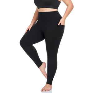 Plus Size Leggings for Women with Pockets-Stretchy Yoga Pants Tummy Control High Waist Workout Leggings (Black, XL)
