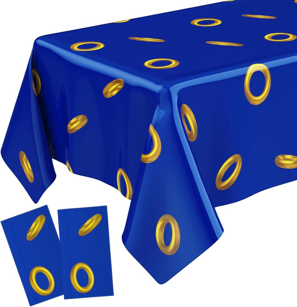 2 Pcs Birthday Party Decorations Plastic Cute Birthday Tablecloth 108 x 54 Inches Disposable Rectangle Tablecover for Boys Girls Kids Baby Shower Party Supplies (Gold Ring)