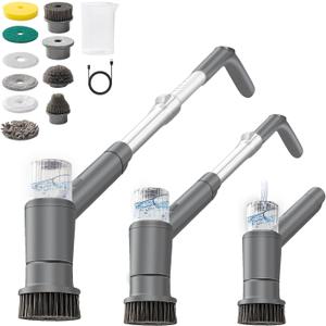 Electric Spin Scrubber,Spray with Foam Cordless Cleaning Brush, 2-Speed Shower Scrubber, Shower Cleaning Brush, Adjustable Removable Handle for Bathroom（Dark Grey）