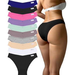 FINETOO 10 Pack Womens Cotton Underwear Sexy Stretch Bikini Panties Low Rise Hipster Ladies Soft V-Waist Cheeky(L)