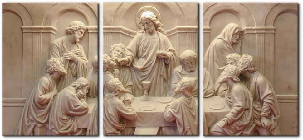 3 Pieces Canvas Wall Art Picture The Last Supper Sculpture Style Paintings on Canvas 12 Apostles Modern Artwork for Home Decor Framed Gallery-wrapped Stretched Ready to Hang - 20"x28"x3 Panels