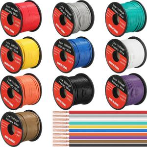 Gisafai 10 Pcs Wire 100 ft Per Roll (1000 ft Total) Automotive Primary Wire Spools Copper Clad Aluminum Primary for 12v Automotive Harness Car Audio Video Wiring(14 Gauge)