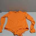 REORIA Women's Mock Neck Cutout Front Bodysuit Trendy Going Out Long Sleeve Body Suits Tops Fall Outfits 2025 (Medium, Pumpkin Orange)