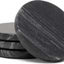 Thirstystone 2  Pack Natural Black Marble Round Coasters with Protective Felt Feet on The Bottom 4" Diameter Elegant Heat Tolerant Easily Wipes Clean